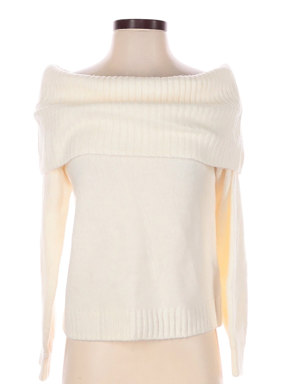 Abercrombie & Fitch Cream Off-the-Shoulder Foldover Sweater